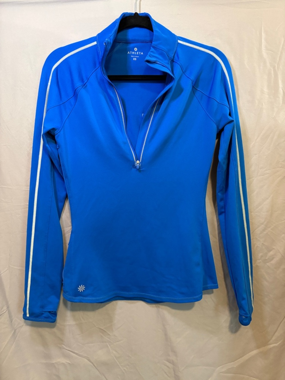 Athleta Electric Blue Long-Sleeve Half-Zip Top with White Stripe